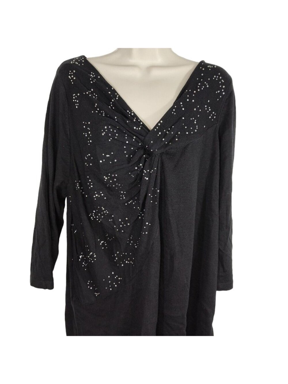Lane Bryant Black Rhinestone Studded Knit Top Sweater Women Size 18 20 3/4 Slv - Picture 2 of 6